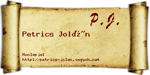 Petrics Jolán névjegykártya